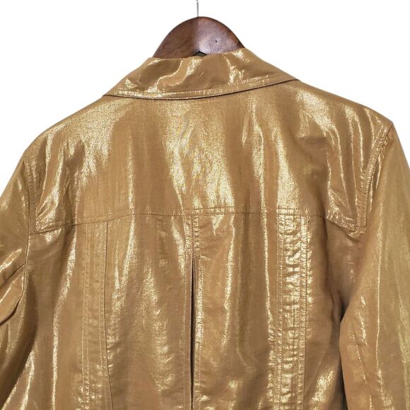 Coldwater Creek Gold Metallic  Jacket Size 1X Linen Blend Belted Lightweight - Picture 4 of 4